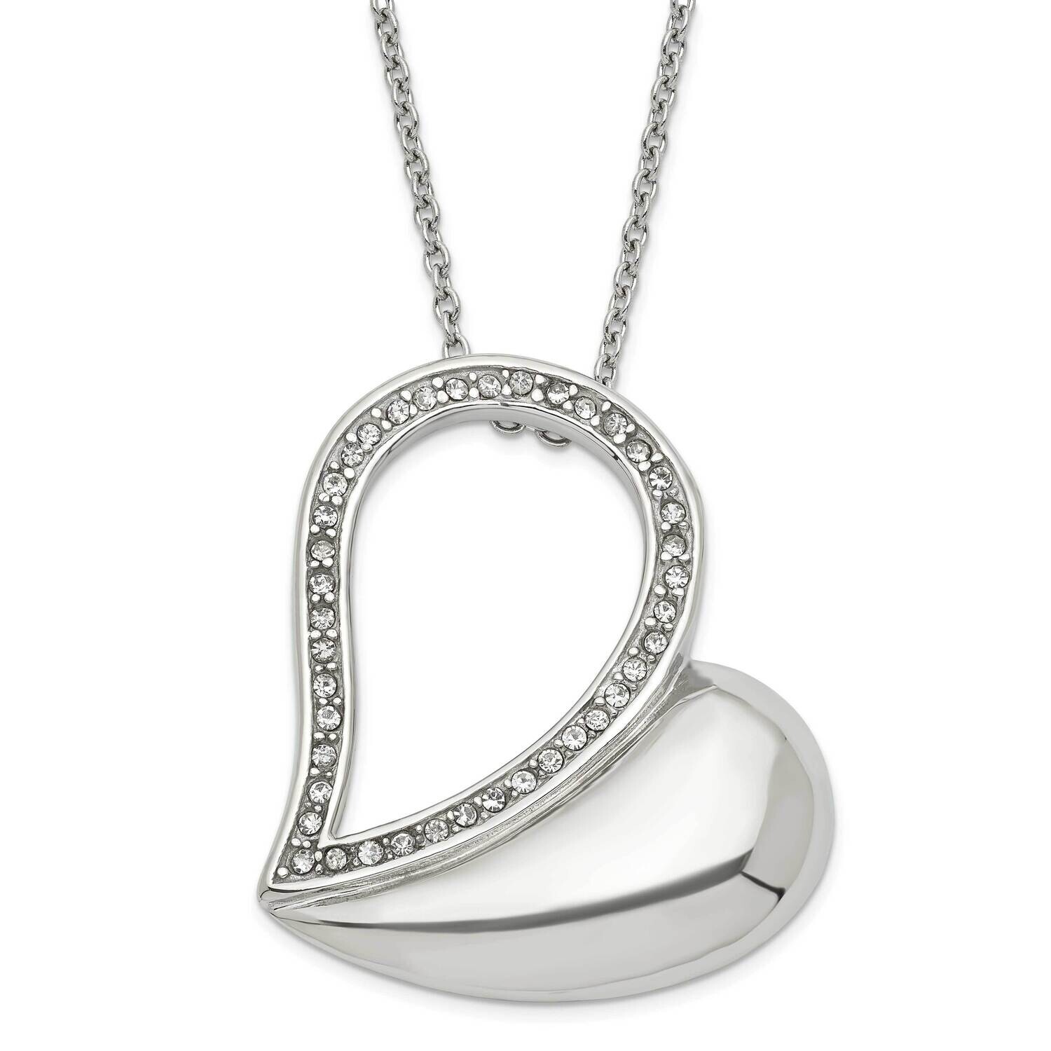 Polished Crystal Heart Necklace Stainless Steel SRN1304-17.5