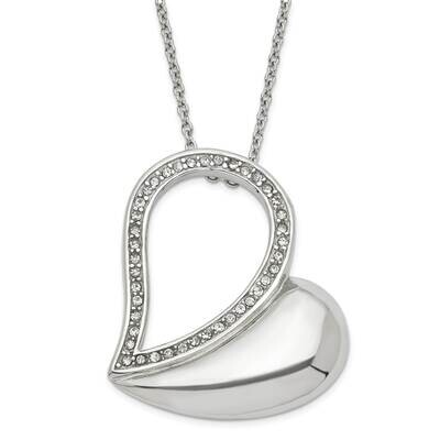 Polished Crystal Heart Necklace Stainless Steel SRN1304-17.5 by Chisel, MPN: SRN1304-17.5, 88395776…