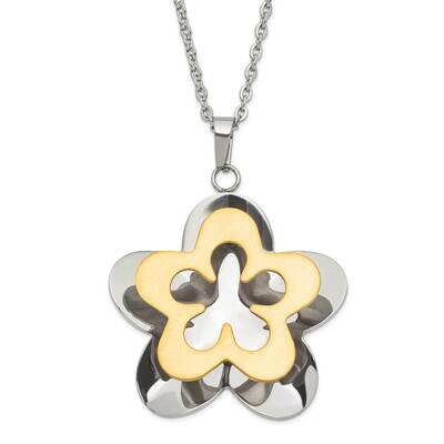 Polished &amp; Brushed Yellow Ip-Plated Flower Necklace Stainless Steel SRN1305-20 by Chisel, MPN: SRN1…