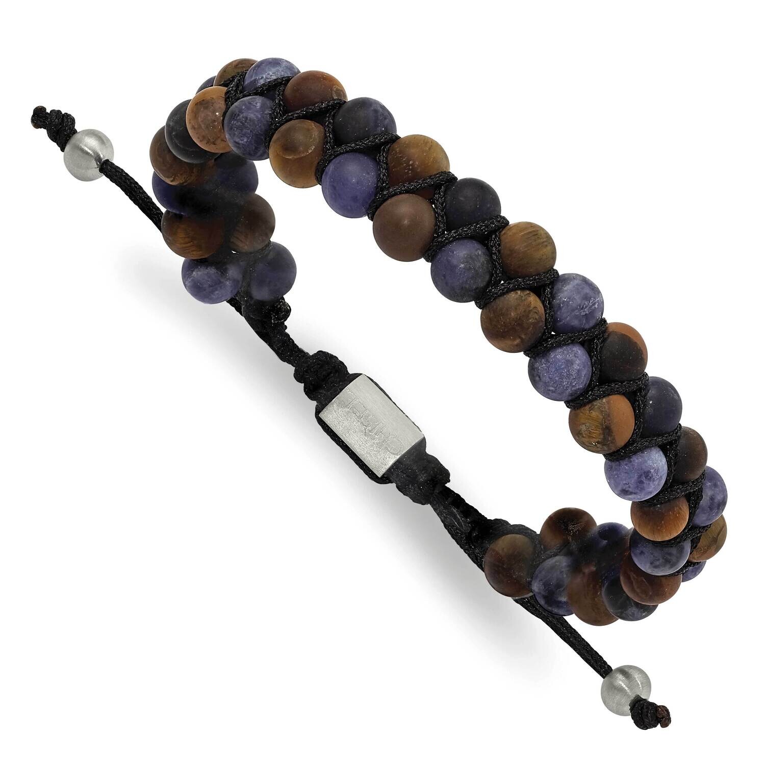 Chisel Brushed Tiger&#39;s Eye Sodalite Black Nylon Adjustable Bracelet 6.5 to 9.5 Inch Stainless Steel…