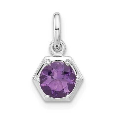 Polished Solitaire Amethyst Charm Pendant Sterling Silver Rhodium-Plated QP5870AM, MPN: QP5870AM,