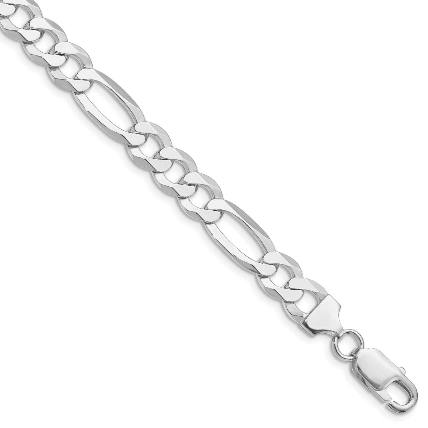 8.5mm Lightweight Flat Figaro Chain 9 Inch Sterling Silver Rhodium-Plated QMB220R-9