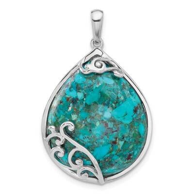 Reconstituted Turquoise Teardrop Pendant Sterling Silver Rhodium-Plated QP5756, MPN: QP5756,