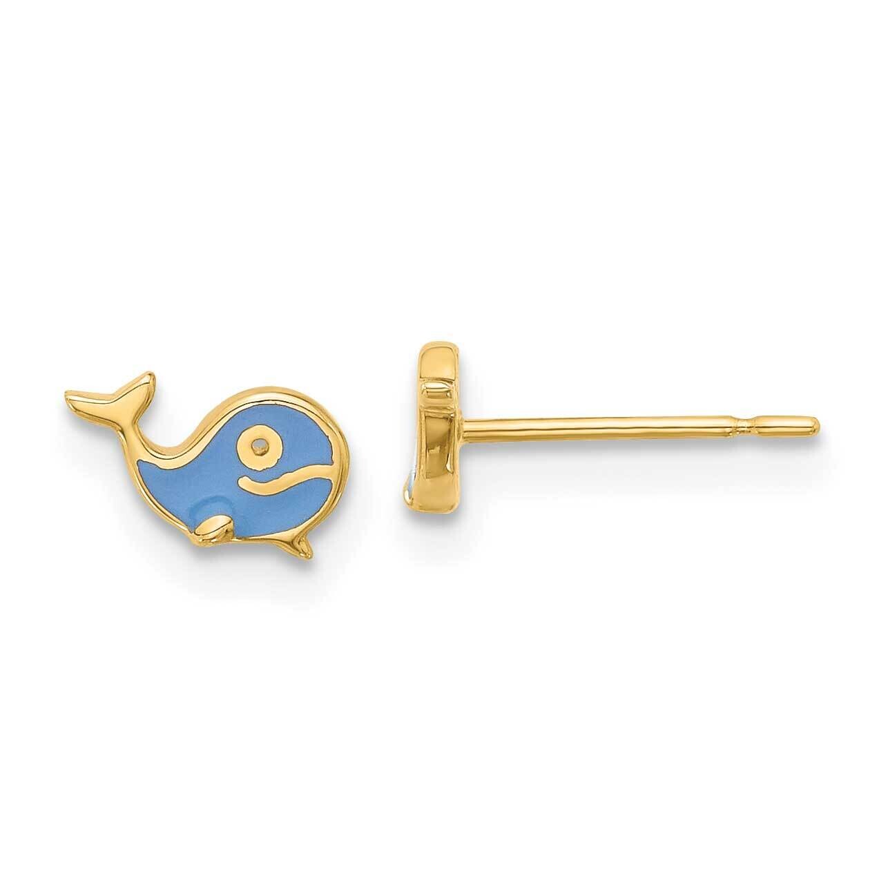 Madi K Polished Blue Enameled Whale Post Earrings 14k Gold SE3061, MPN: SE3061,