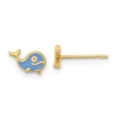 Madi K Polished Blue Enameled Whale Post Earrings 14k Gold SE3061, MPN: SE3061,