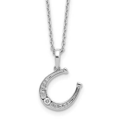 Rh Plated White Ice .03Ct. Diamond Horseshoe 2 Inch Extension Necklace  Sterling Silver QW577-18, M…