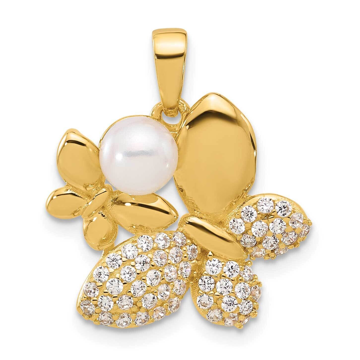 Gold-Plated Fwc Pearl CZ Butterfly Pendants Sterling Silver QP5774GP, MPN: QP5774GP,