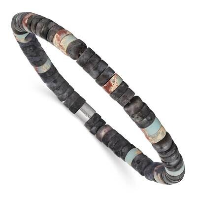 Chisel Brushed Shoushan Black Spectrolite Beaded Stretch Bracelet 7.5 Inch Stainless Steel SRB3115 …