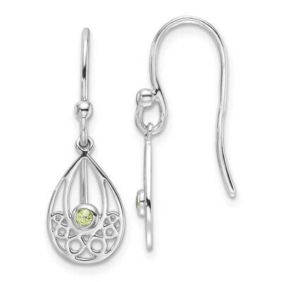 Rh Plated White Ice Peridot Shepherd Hook Earrings Sterling Silver QW340PE, MPN: QW340PE,