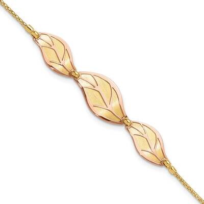 Rose Yellow Polished Brushed Leaf 1.5 Inch Extender Bracelet 14k Two-Tone Gold SF3043-7.5, MPN: SF3…