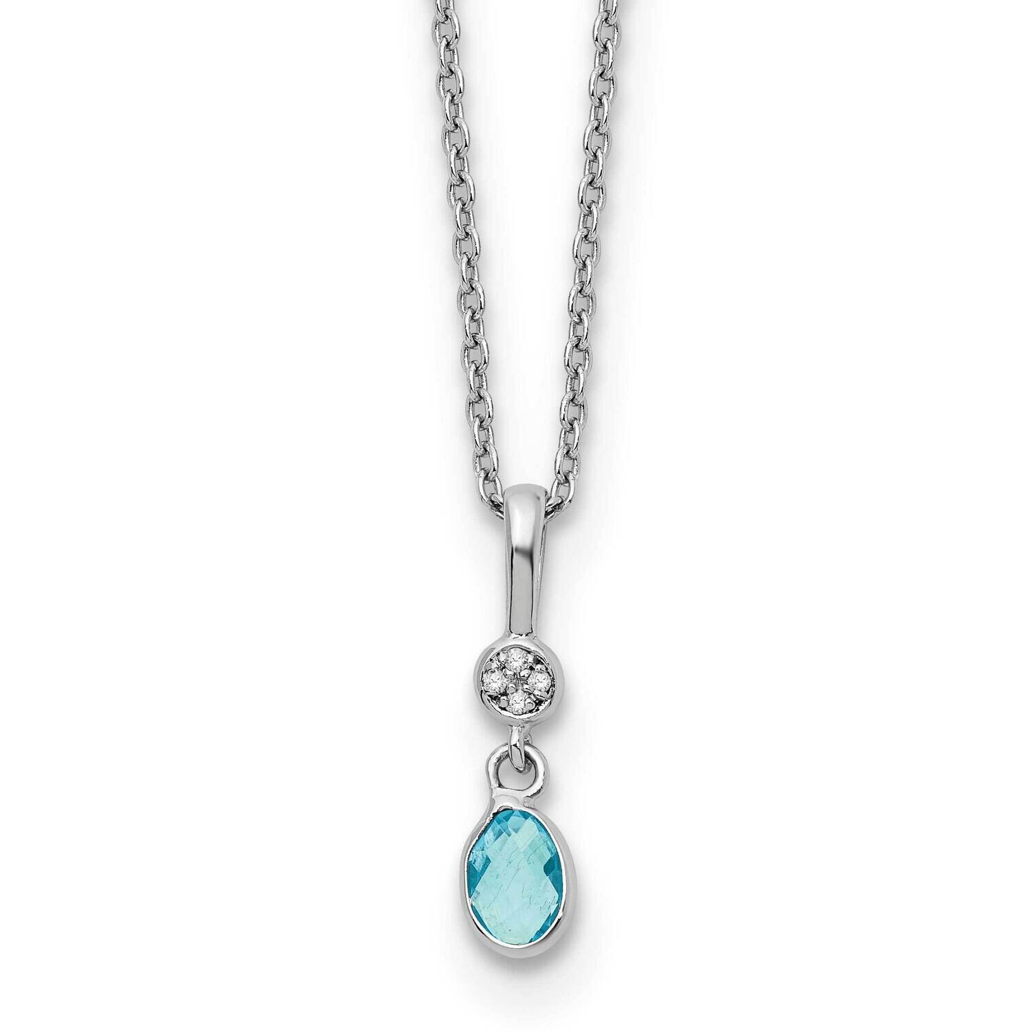 Rh Plated White Ice .02Ct. Diamond Blue Topaz 2 Inch Extension Necklace  Sterling Silver QW366BT-18…