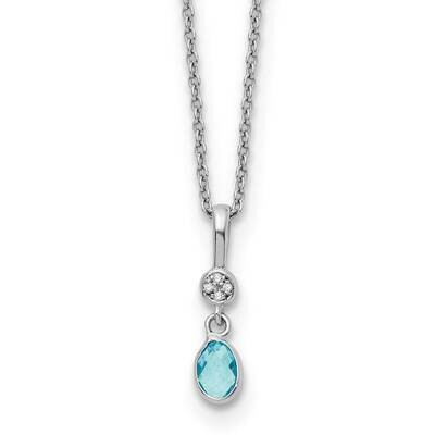 Rh Plated White Ice .02Ct. Diamond Blue Topaz 2 Inch Extension Necklace  Sterling Silver QW366BT-18…