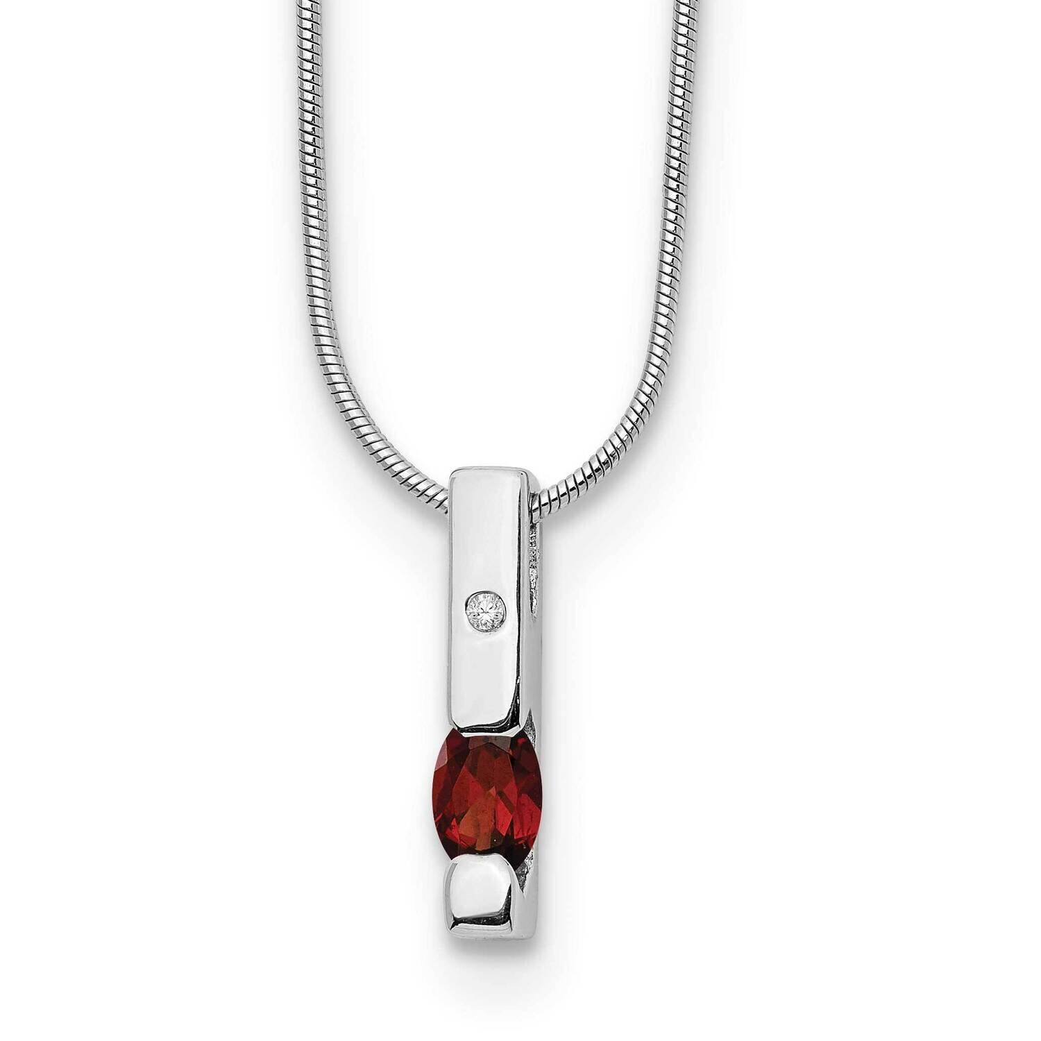 Rh Plated White Ice .02Ct. Diamond &amp; Garnet 2 Inch Extension Necklace Sterling Silver QW209GA-18, M…