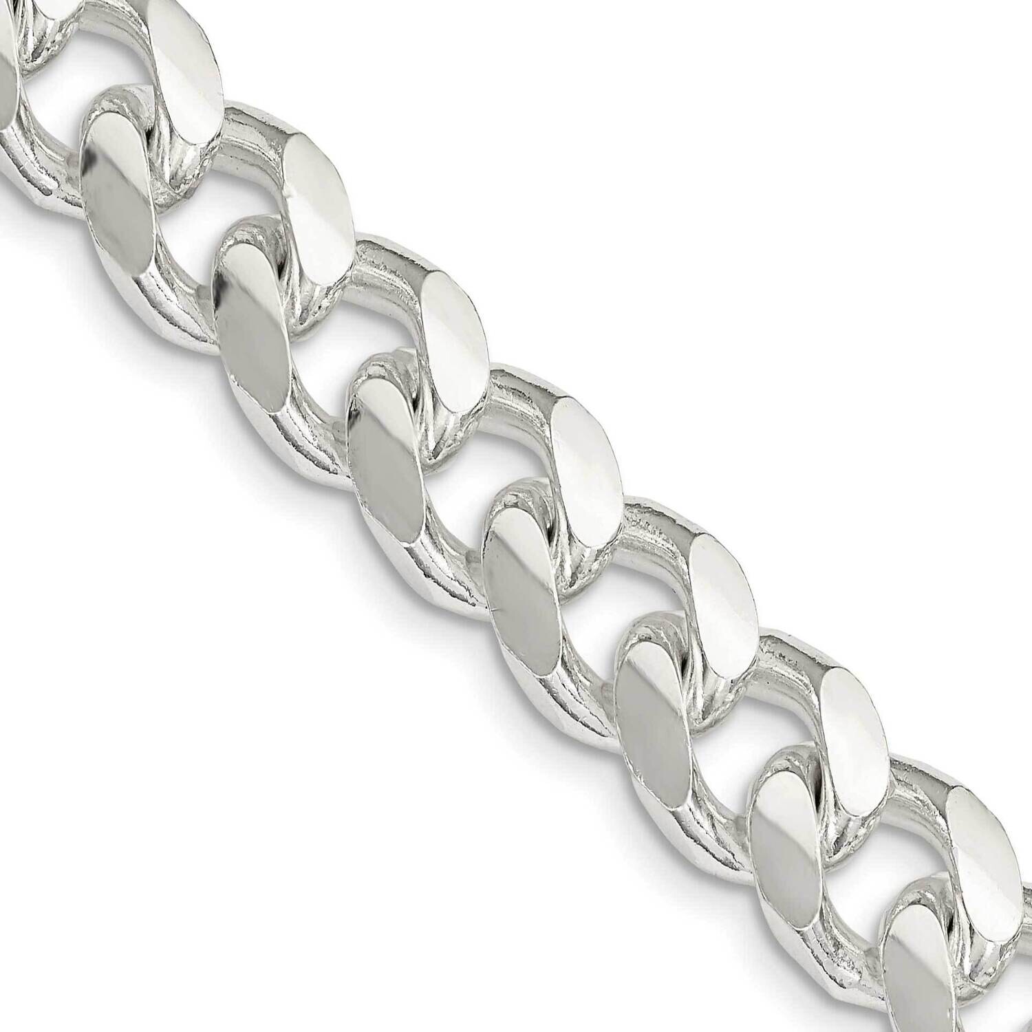 Rhodium Plated 10.50mm Domed Curb Chain 24 Inch Sterling Silver QRC300R-24, MPN: QRC300R-24,