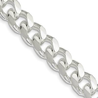 Rhodium Plated 10.50mm Domed Curb Chain 24 Inch Sterling Silver QRC300R-24, MPN: QRC300R-24,