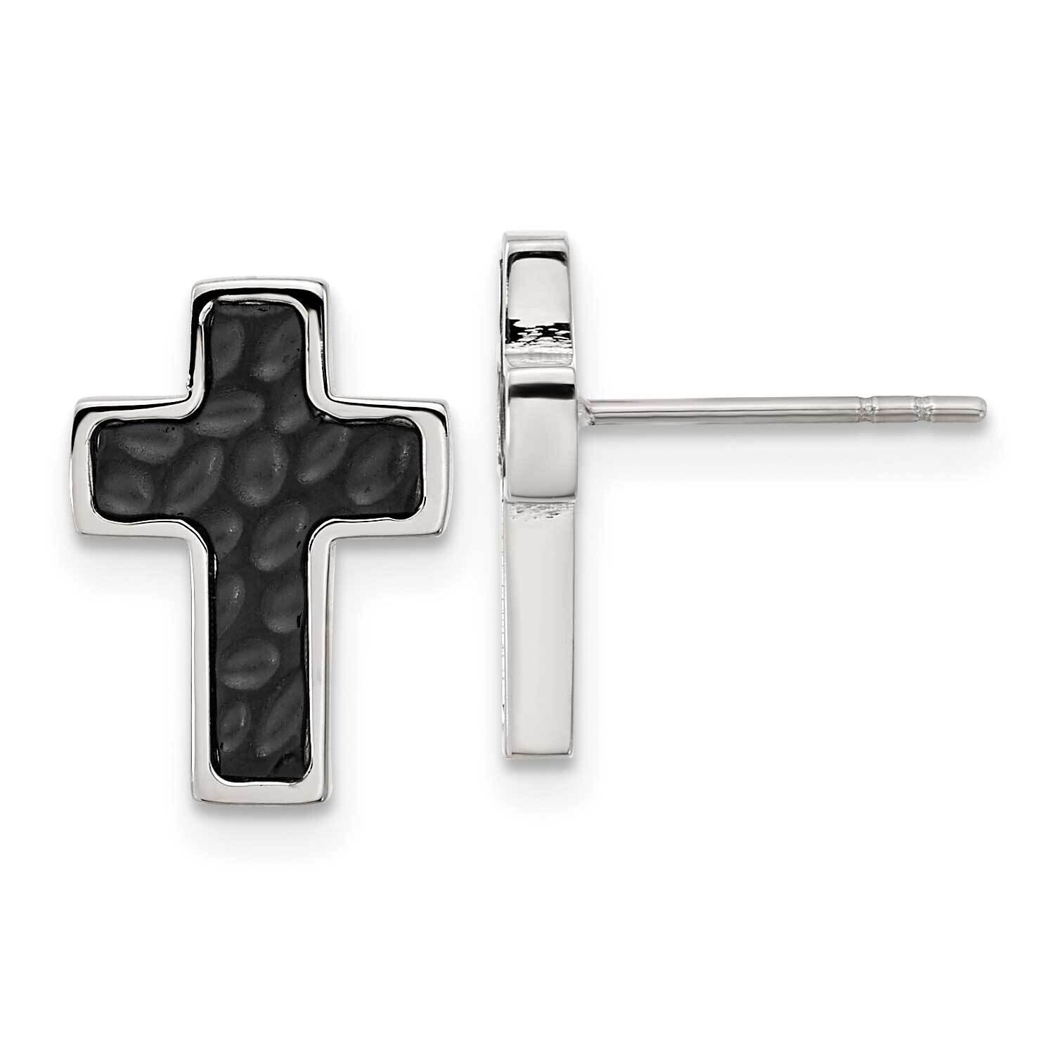Chisel Brushed Polished Textured Black Ip-Plated Cross Post Earrings Stainless Steel SRE1579 by Men…