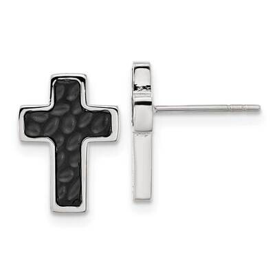 Chisel Brushed Polished Textured Black Ip-Plated Cross Post Earrings Stainless Steel SRE1579 by Men…