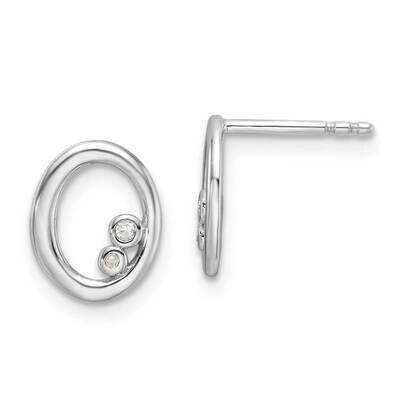 Rh Plated White Ice .03Ct. Diamond Oval Post Earrings Sterling Silver QW561, MPN: QW561,