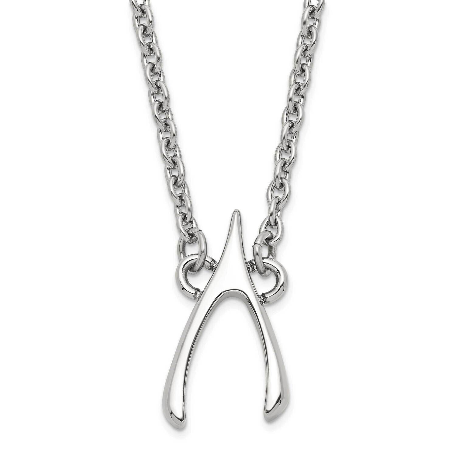 Polished Wishbone Necklace Stainless Steel SRN1732-15.75 by Chisel, MPN: SRN1732-15.75, 883957764641