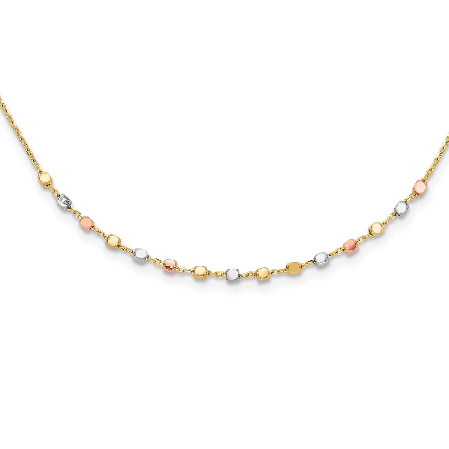 Polished Diamond-Cut Beads Plus 1.25 Inch Extender Necklace 14k Tri-Color Gold SF3035-16.5, MPN: SF…