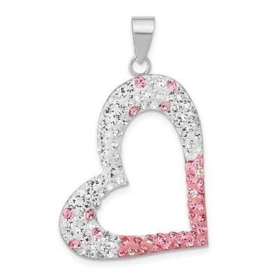 Pink &amp; White Preciosa Crystal Heart Pendant Sterling Silver QP3936, MPN: QP3936,