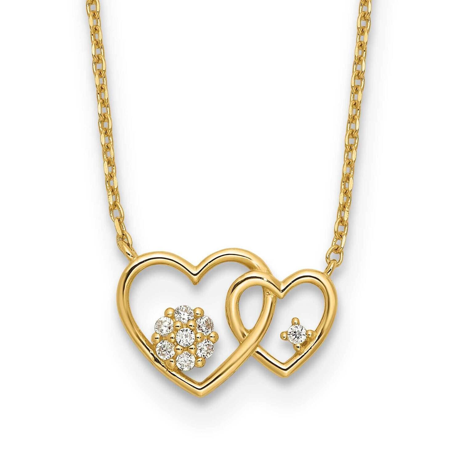 Double Heart CZ 18 Inch 2 Inch Extender Necklace 14k Polished Gold SF3061-18