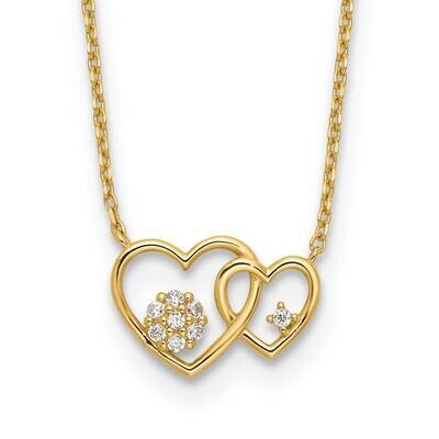 Double Heart CZ 18 Inch 2 Inch Extender Necklace 14k Polished Gold SF3061-18, MPN: SF3061-18,