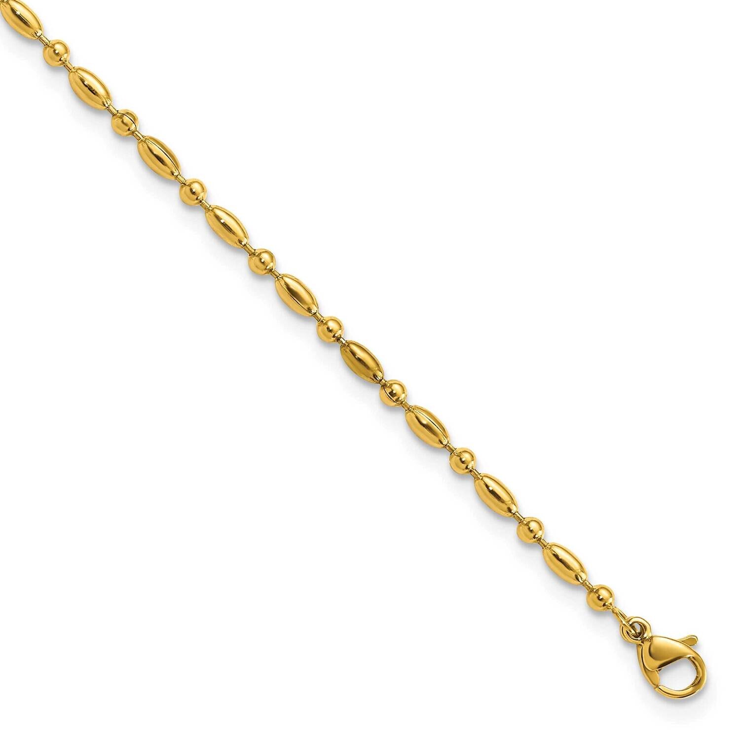 Chisel Polished Yellow Ip-Plated Fancy Beaded 9.5 Inch Anklet Plus 1 Inch Extension Stainless Steel…