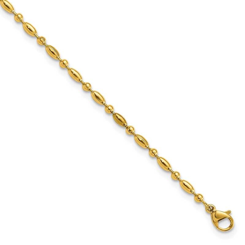Chisel Polished Yellow Ip-Plated Fancy Beaded 9.5 Inch Anklet Plus 1 Inch Extension Stainless Steel SRA116-9.5