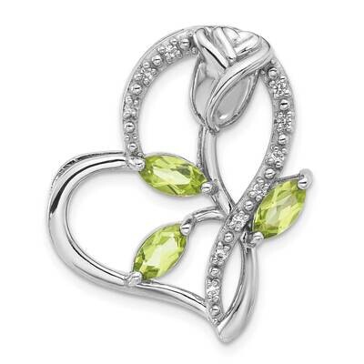 Rhodium Peridot White Topaz Rose Heart Chain Slide Sterling Silver QP5885PE, MPN: QP5885PE,