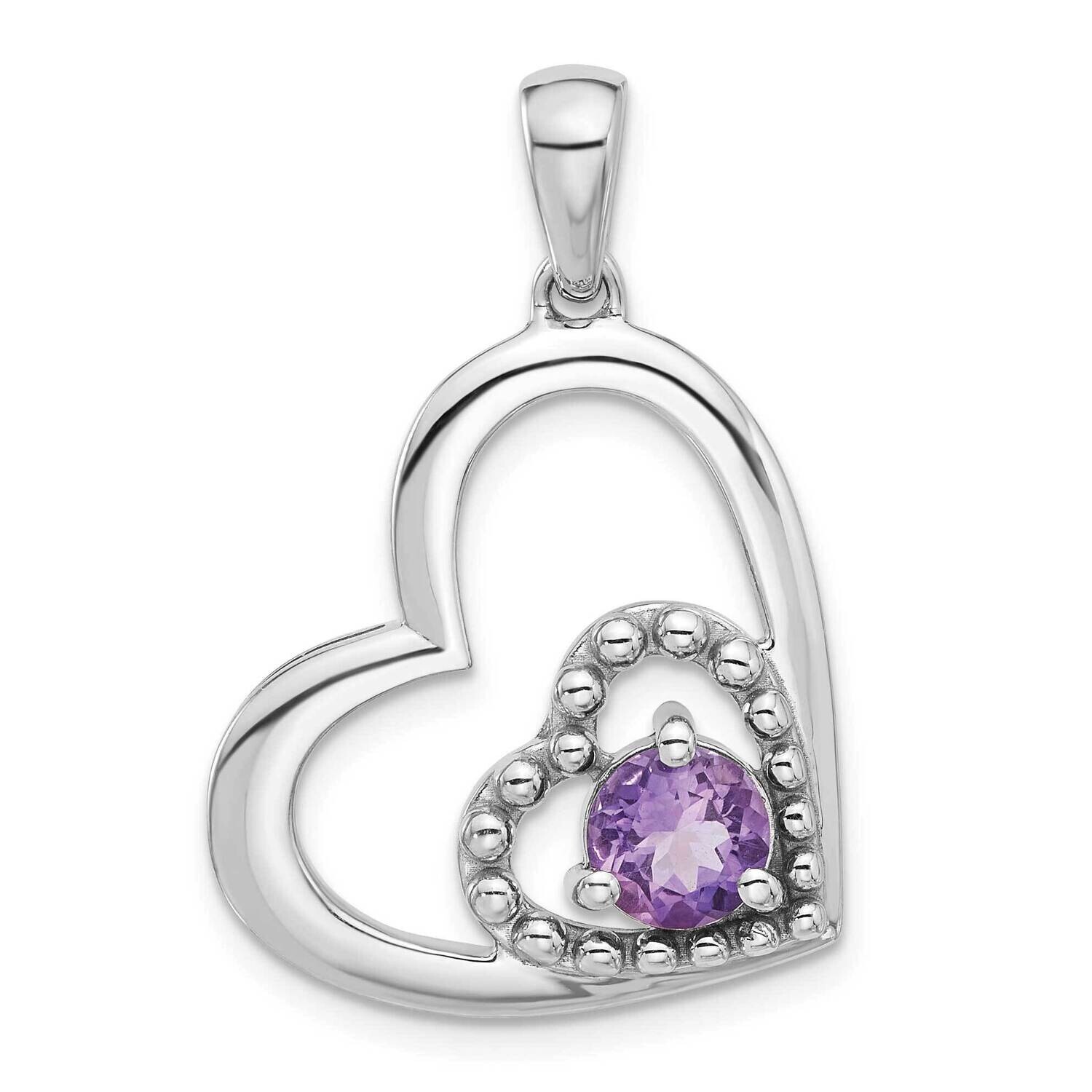 Amethyst Double Heart Pendant Sterling Silver Rhodium-Plated QP5874AM, MPN: QP5874AM,