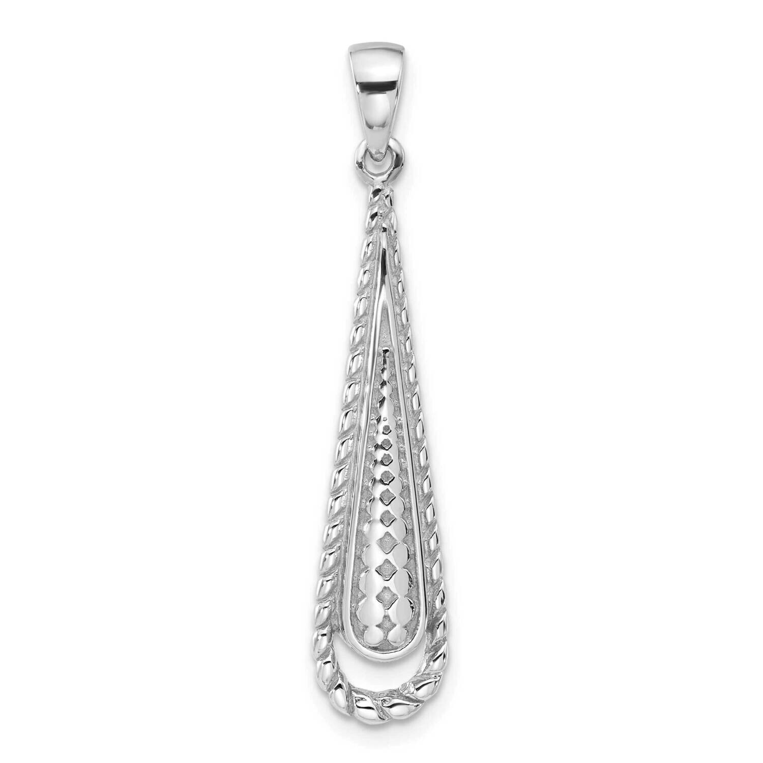 Polished Textured Long Teardrop Pendant Sterling Silver Rhodium-Plated QP5730, MPN: QP5730,