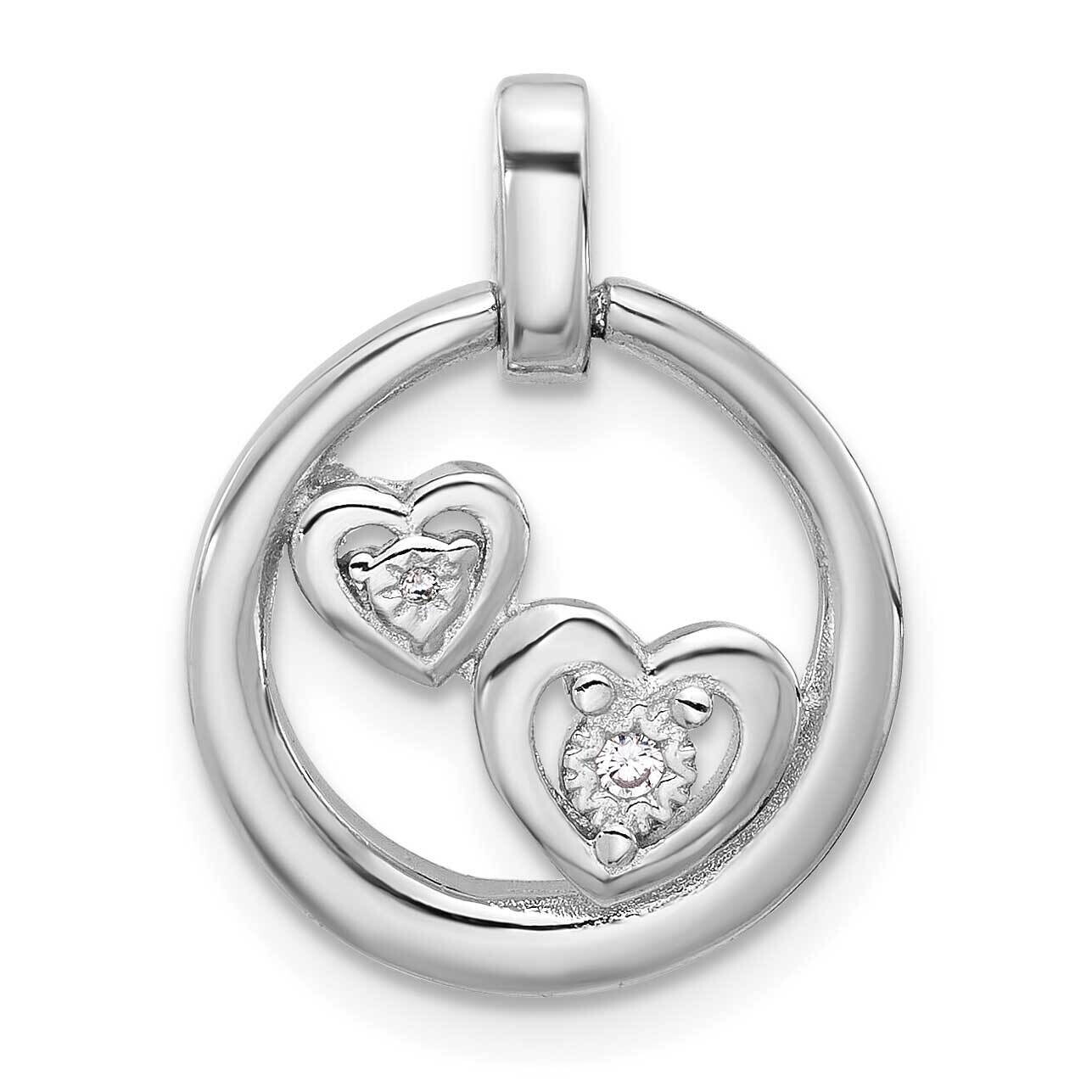 Polished CZ Hearts In Circle Pendant Sterling Silver Rhodium-Plated QP5782