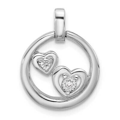 Polished CZ Hearts In Circle Pendant Sterling Silver Rhodium-Plated QP5782, MPN: QP5782,