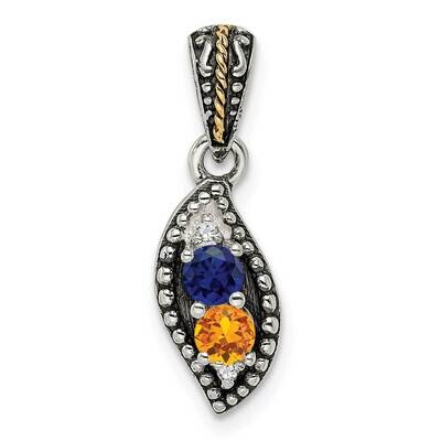 Sterling Silver Antique 2-Stone Diamond Family Pendant 18 Inch Chain 14k Gold QMPD40/2-18, MPN: QMP…