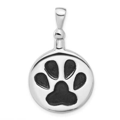 Rh-Plated Enamel Round Paw Print Ash Holder Pendant Sterling Silver QP5727, MPN: QP5727,