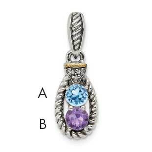 2-Stone Diamond Mothers Pendant Semi-Mount Sterling Silver Antiqued 14k QMPD26/2, MPN: QMPD26/2,