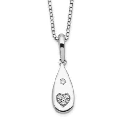 White Ice 18 Inch Diamond Heart Teardrop Necklace 2 Inch Extender Sterling Silver Rhodium-Plated QW…