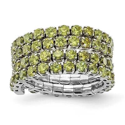 Rhodium Plated August Light Green Triple CZ Adjustable Ring Sterling Silver QR7186AUG, MPN: QR7186A…