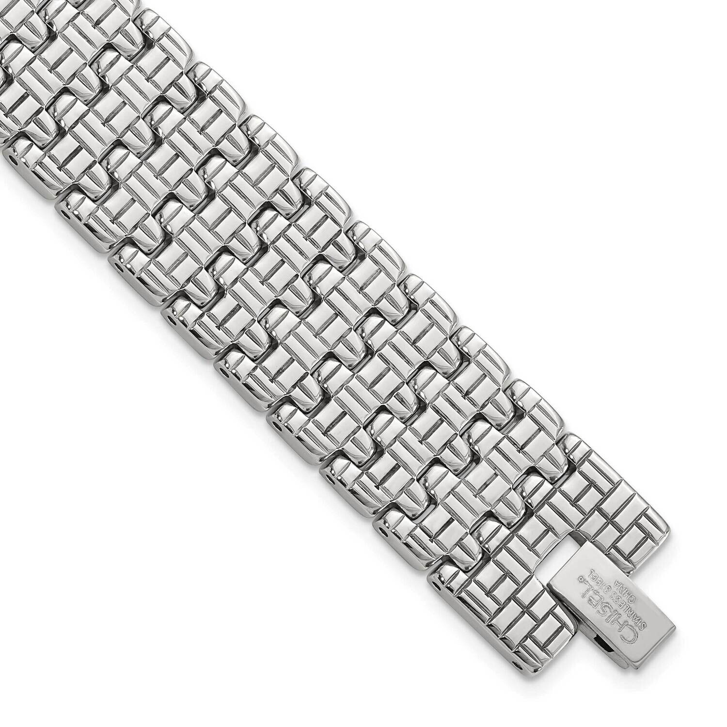 Polished Textured Fancy Link Bracelet 8 Inch Stainless Steel SRB1370-8