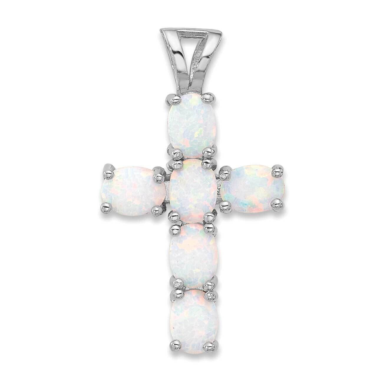 Flash Platinum-Plated Created Opal Cross Pendant Sterling Silver QP5868