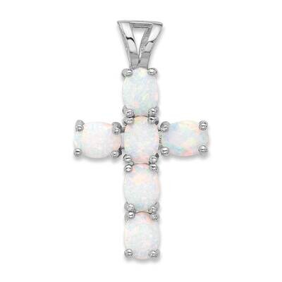 Flash Platinum-Plated Created Opal Cross Pendant Sterling Silver QP5868, MPN: QP5868,