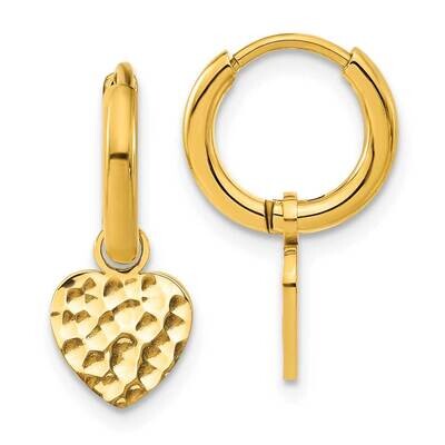 Chisel Polished Hammered Yellow Ip-Plated Heart Dangle Hoop Earrings Stainless Steel SRE1620, MPN: …