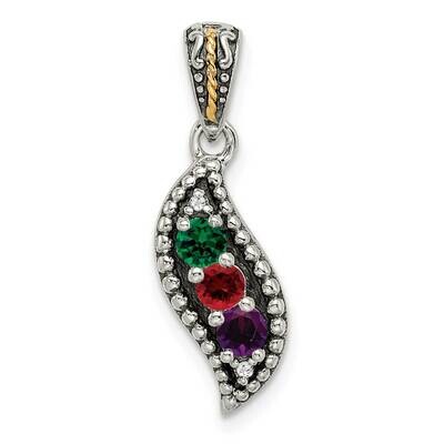 Sterling Silver Antique 3-Stone Diamond Family Pendant 18 Inch Chain 14k Gold QMPD40/3-18, MPN: QMP…