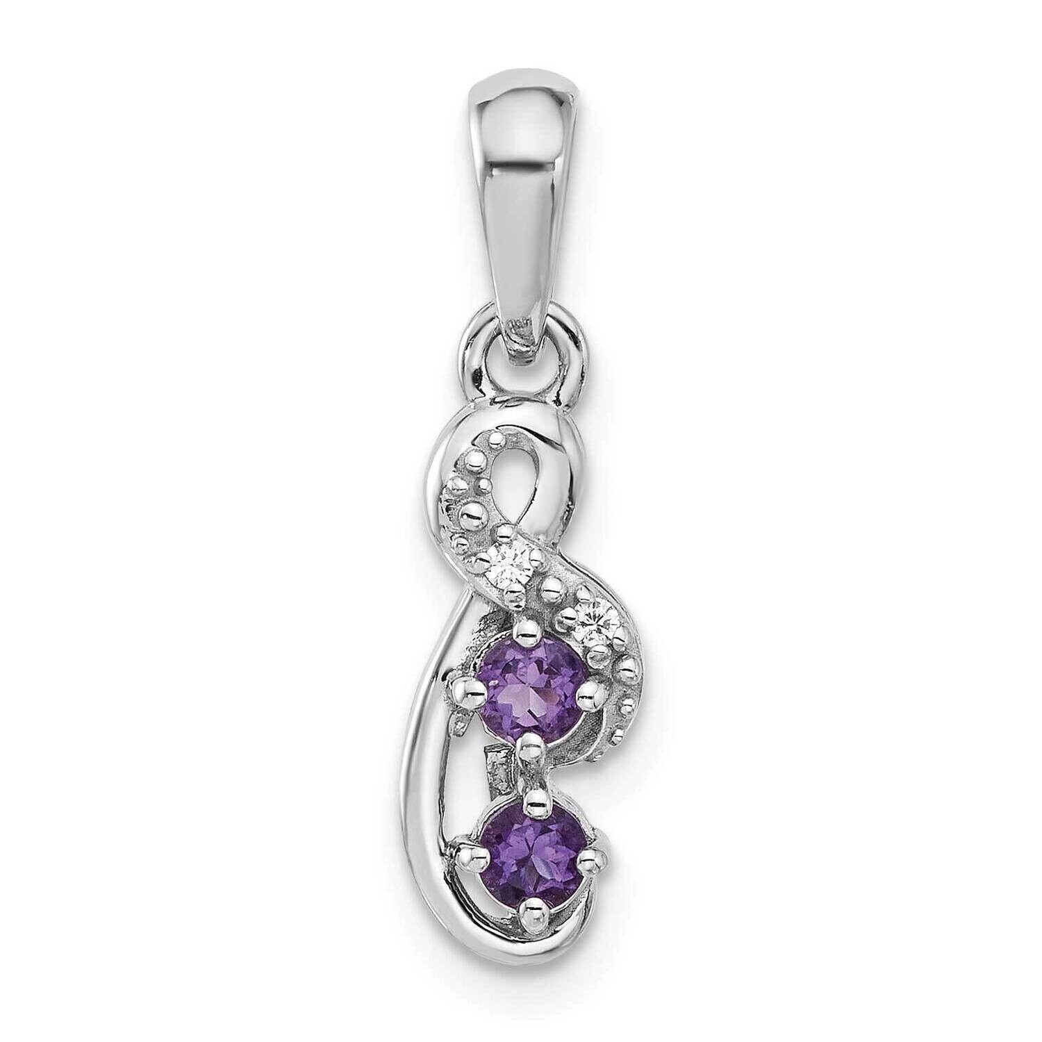 Amethyst CZ Swirl Pendant Sterling Silver Rhodium-Plated QP5862AM, MPN: QP5862AM,