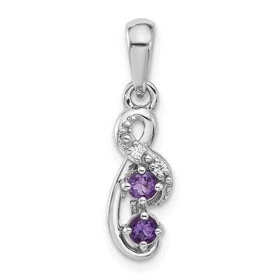 Amethyst CZ Swirl Pendant Sterling Silver Rhodium-Plated QP5862AM, MPN: QP5862AM,