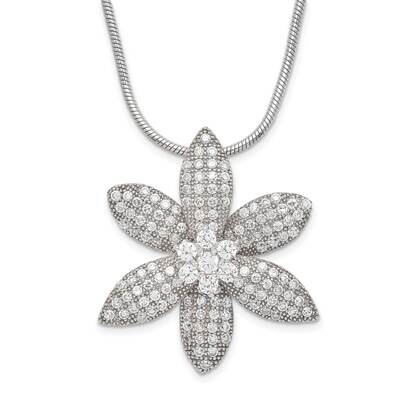 &amp; CZ Brilliant Embers Flower 2 Inch Extension Necklace Sterling Silver QMP876-18, MPN: QMP876-18, 8…