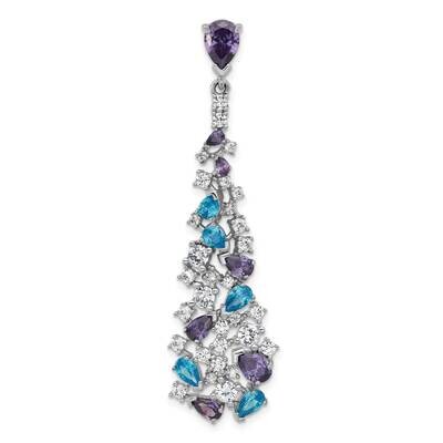 Rh-Plated Polished White Blue Purple CZ Teardrop Pendant Sterling Silver QP5770, MPN: QP5770,