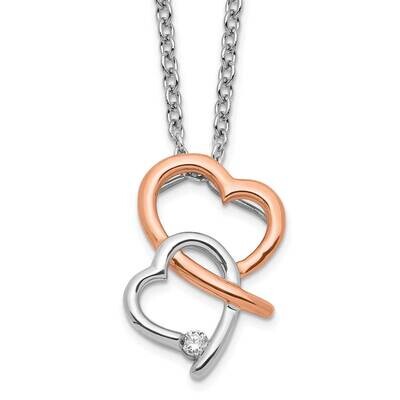 White Ice Rose-Tone 18 Inch Diamond Hearts Necklace 2 Inch Extender Sterling Silver Rhodium-Plated …