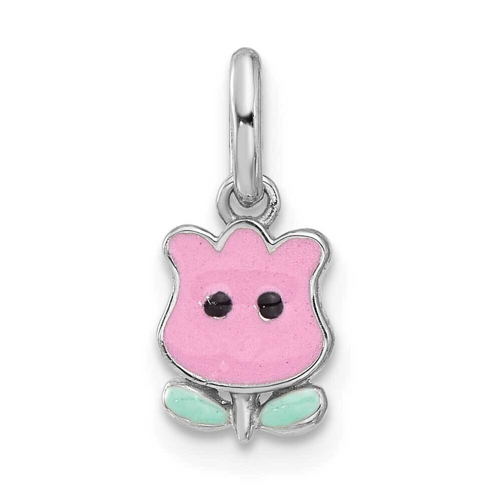 Rh-Plated Pink &amp; Green Enamel Tulip Children&#39;s Pendant Sterling Silver QP5843, MPN: QP5843,